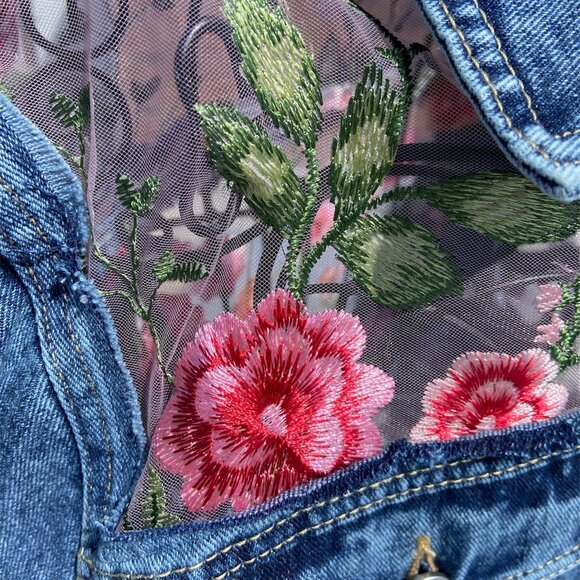 Custom Jean Jacket with Inlayed Embroidered Mesh Sz L NWT - Picture 8 of 14